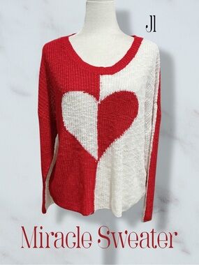 MIRACLE SWEATER Colorblock Heart Pullover Size M/L NEW